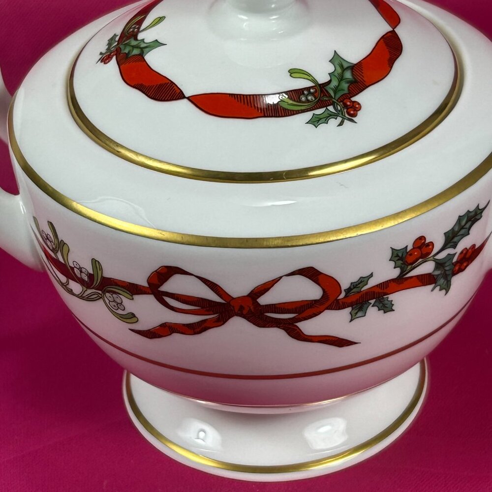 rare Royal Worcester UK Holly Ribbons bone china sugar bowl - Picture 4 of 7